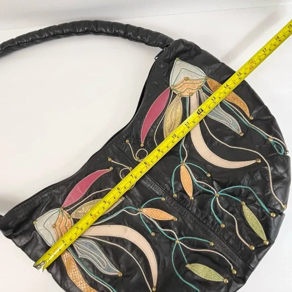 Vintage Black Hobo Bag with Floral Embroidery - Picture 11 of 16